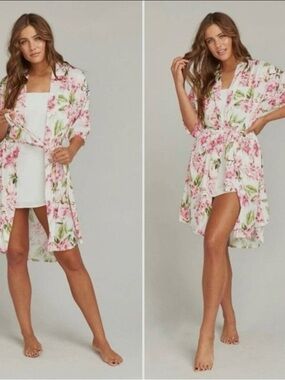 Show Me Your MuMu Garden of Blooms Pink & Green Floral Kimono Robe 🌸 NWT 🌸